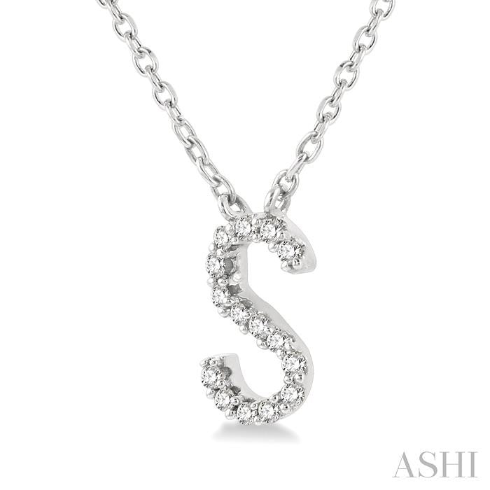 1/20 Ctw Initial 'S' Round Cut Diamond Pendant With Chain in 10K White Gold