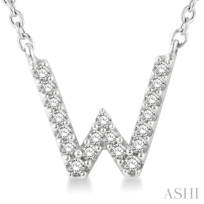 1/20 Ctw Initial 'W' Round Cut Diamond Pendant With Chain in 10K White Gold