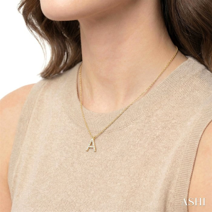 1/20 Ctw Initial 'A' Round Cut Diamond Pendant With Chain in 10K Yellow Gold