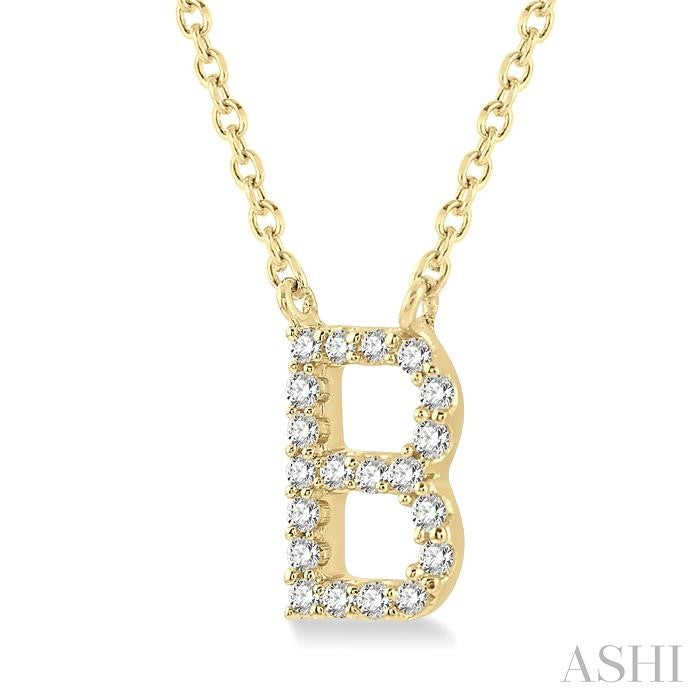 1/20 Ctw Initial 'B' Round Cut Diamond Pendant With Chain in 10K Yellow Gold