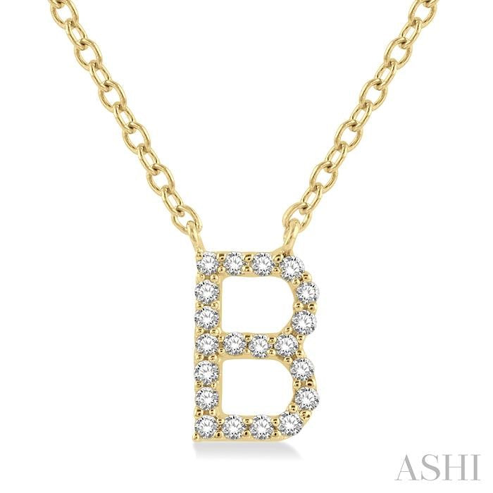 1/20 Ctw Initial 'B' Round Cut Diamond Pendant With Chain in 10K Yellow Gold