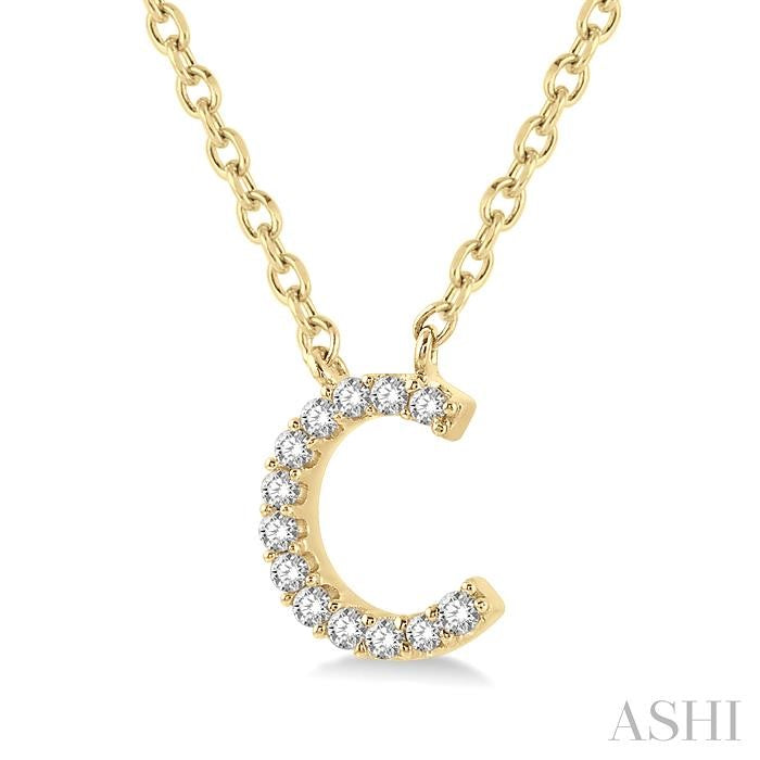 1/20 Ctw Initial 'C' Round Cut Diamond Pendant With Chain in 10K Yellow Gold