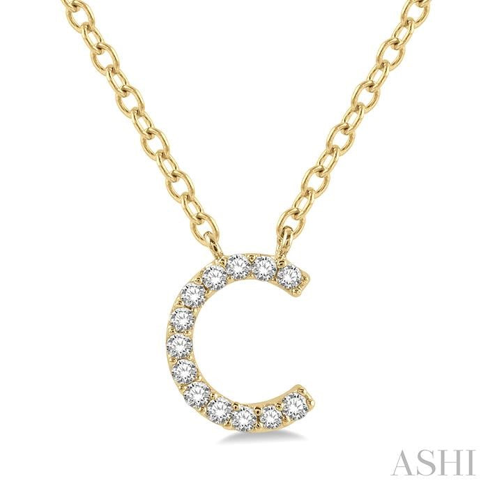 1/20 Ctw Initial 'C' Round Cut Diamond Pendant With Chain in 10K Yellow Gold