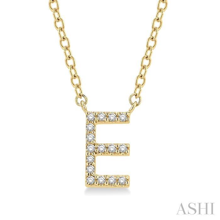 1/20 Ctw Initial 'E' Round Cut Diamond Pendant With Chain in 10K Yellow Gold