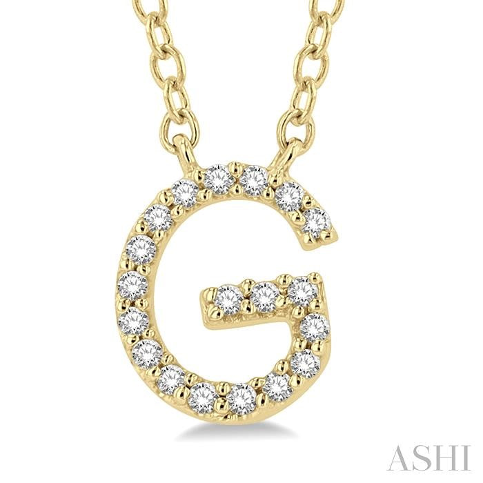 1/20 Ctw Initial 'G' Round Cut Diamond Pendant With Chain in 10K Yellow Gold
