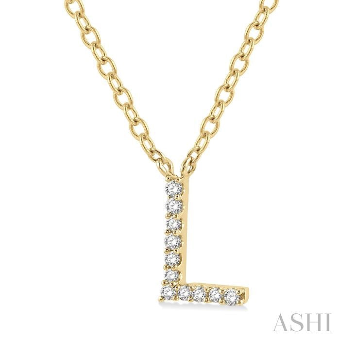 1/20 Ctw Initial 'L' Round Cut Diamond Pendant With Chain in 10K Yellow Gold