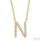 1/20 Ctw Initial 'N' Round Cut Diamond Pendant With Chain in 10K Yellow Gold