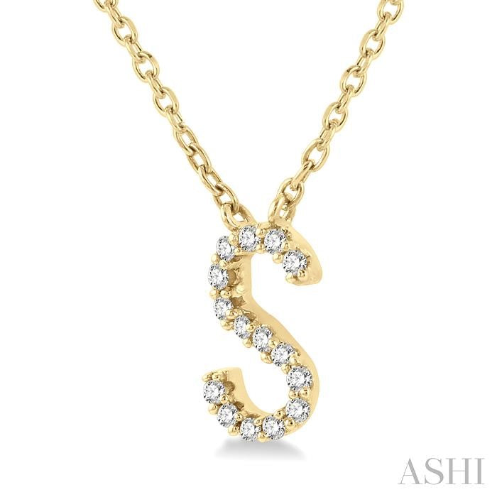 1/20 Ctw Initial 'S' Round Cut Diamond Pendant With Chain in 10K Yellow Gold