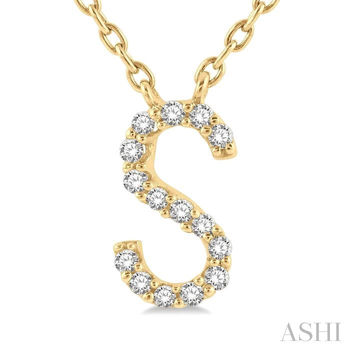 1/20 Ctw Initial 'S' Round Cut Diamond Pendant With Chain in 10K Yellow Gold