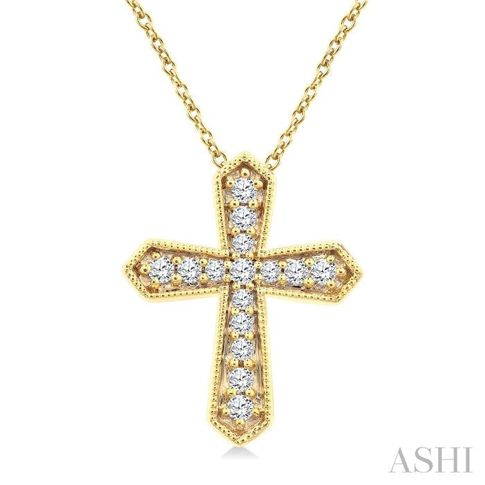 1/6 Ctw Round Cut Diamond Cross Petite Fashion Pendant With Chain in 10K Yellow Gold