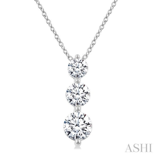 1 Ctw Round Cut Diamond Three-Stone Snowman Pendant With Chain in 14K White Gold