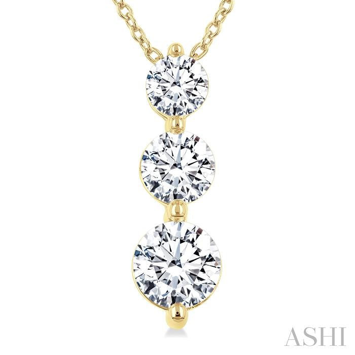 1 Ctw Round Cut Diamond Three-Stone Snowman Pendant With Chain in 14K Yellow Gold