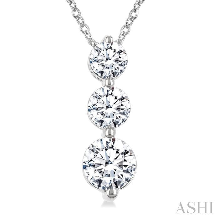 3/4 Ctw Round Cut Diamond Three-Stone Snowman Pendant With Chain in 14K White Gold