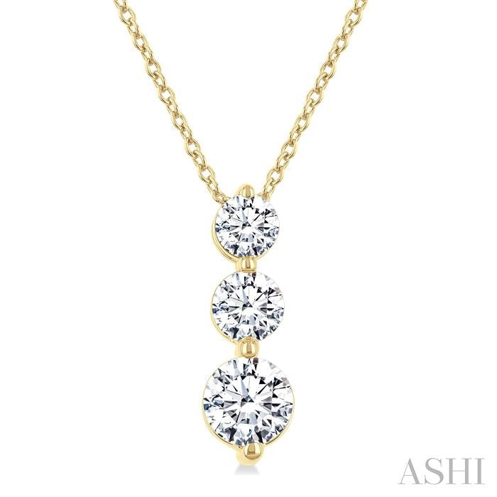 3/4 Ctw Round Cut Diamond Three-Stone Snowman Pendant With Chain in 14K Yellow Gold