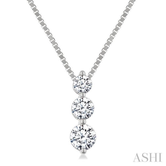 1/3 Ctw Round Cut Diamond Three-Stone Snowman Pendant With Chain in 14K White Gold