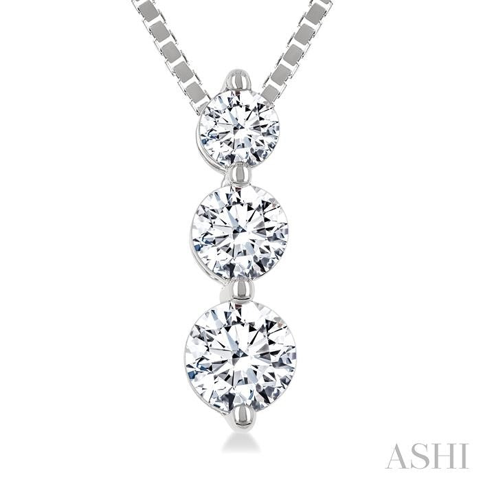 1/3 Ctw Round Cut Diamond Three-Stone Snowman Pendant With Chain in 14K White Gold
