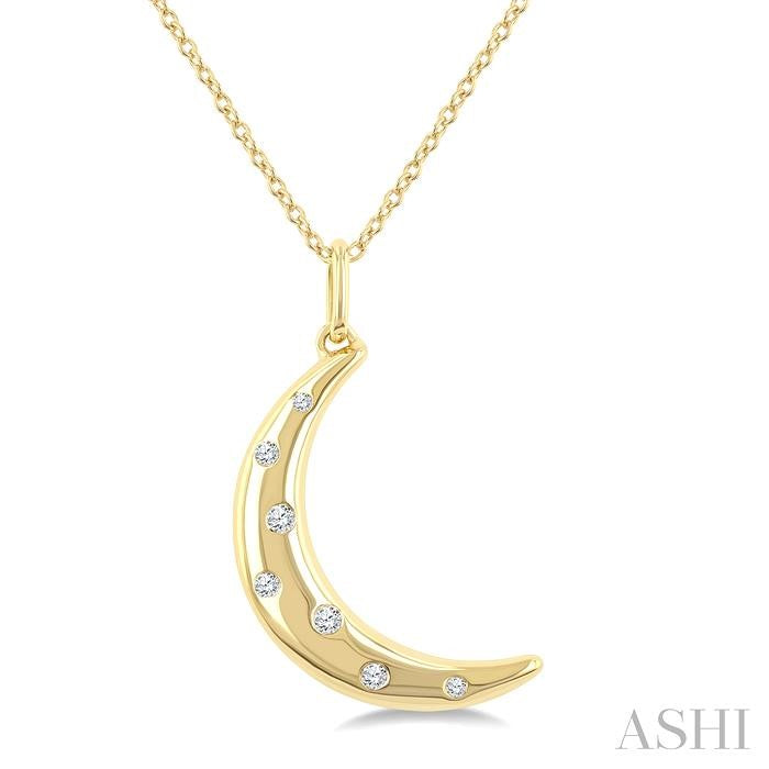 1/20 Ctw Round Cut Diamond Flush Set Moon Mosaic Pendant With Chain in 10K Yellow Gold