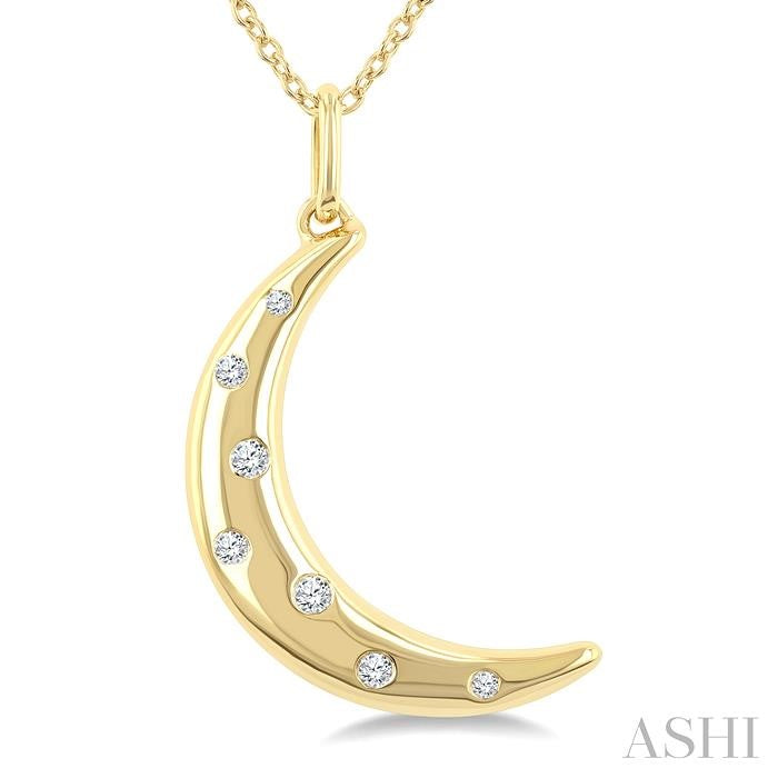 1/20 Ctw Round Cut Diamond Flush Set Moon Mosaic Pendant With Chain in 10K Yellow Gold