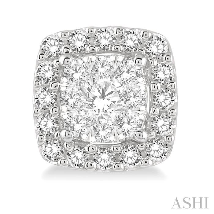 1/2 Ctw Cushion Shape Lovebright Round Cut Diamond Stud Earrings in 14K White Gold