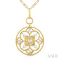 1/4 Ctw Circle Floral Carving Round Cut Diamond Fashion Pendant With Paperclip Chain in 14K Yellow Gold