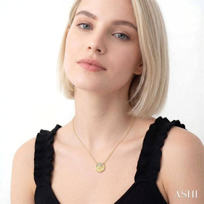 1/5 Ctw Round Cut Diamond Circle Mosaic Fashion Pendant With Chain in 10K Yellow Gold