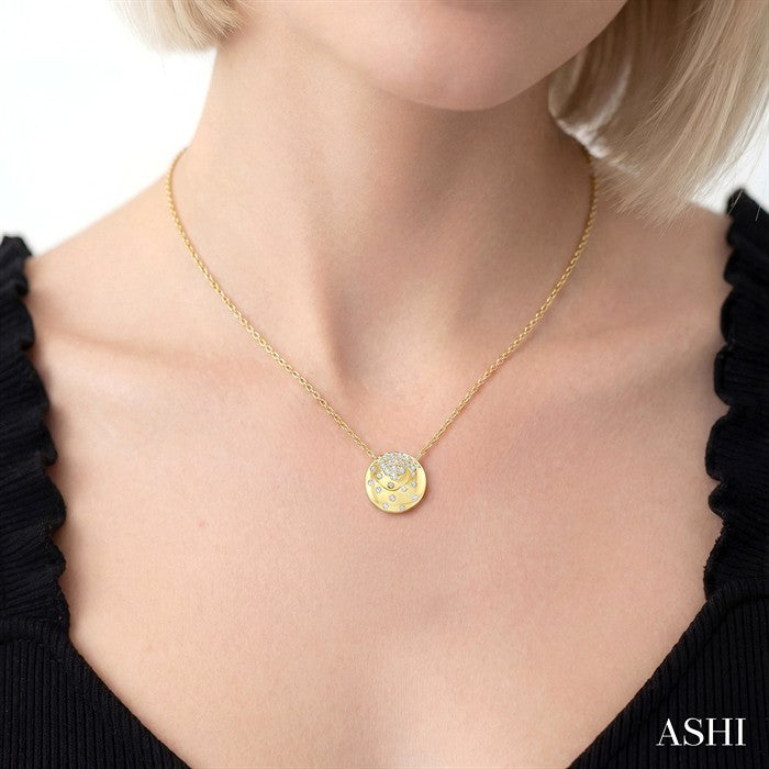 1/5 Ctw Round Cut Diamond Circle Mosaic Fashion Pendant With Chain in 10K Yellow Gold