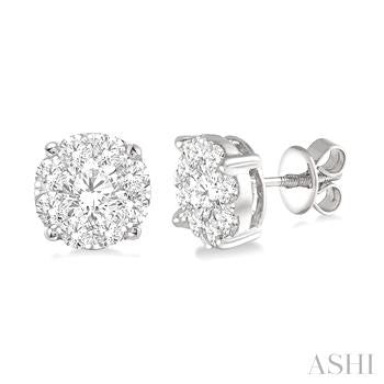 1 1/2 Ctw Lovebright Round Cut Diamond Stud Earrings in 14K White Gold
