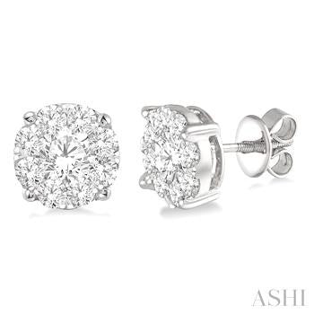 2 1/10 Ctw Lovebright Round Cut Diamond Stud Earrings in 14K White Gold