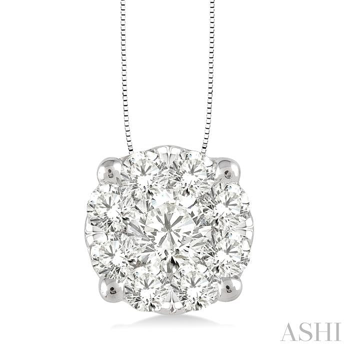 1 Ctw Round Cut Lovebright Diamond Pendant in 14K White Gold with Chain