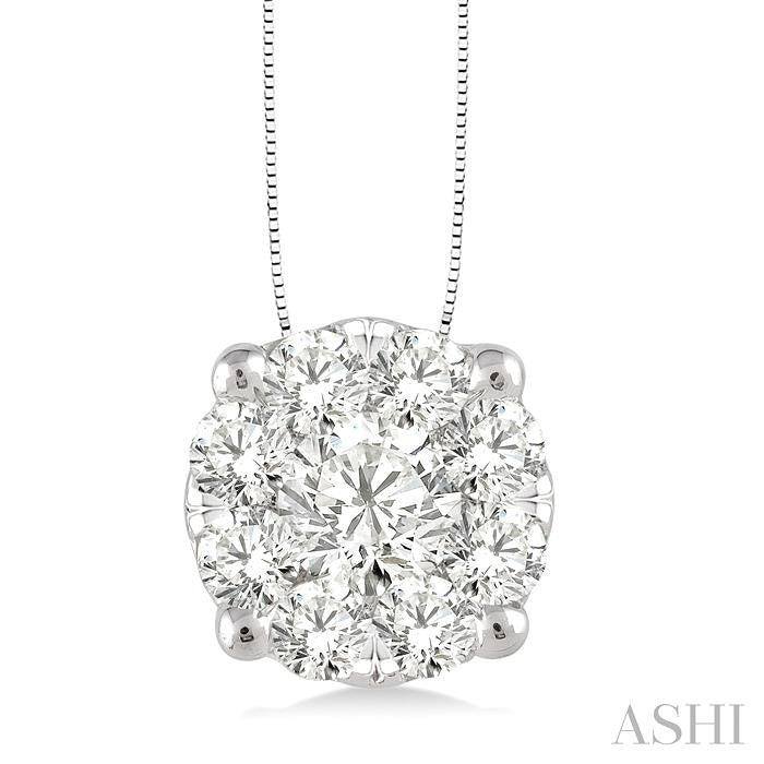 1 Ctw Round Cut Lovebright Diamond Pendant in 14K White Gold with Chain