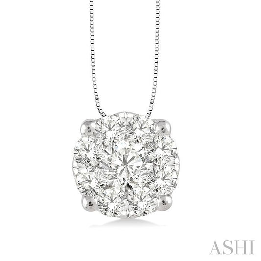 1/3 Ctw Lovebright Round Cut Diamond Pendant in 14K White Gold with Chain
