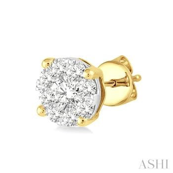 1/6 Ctw Lovebright Round Cut Diamond Stud Earrings in 14K Yellow and white Gold