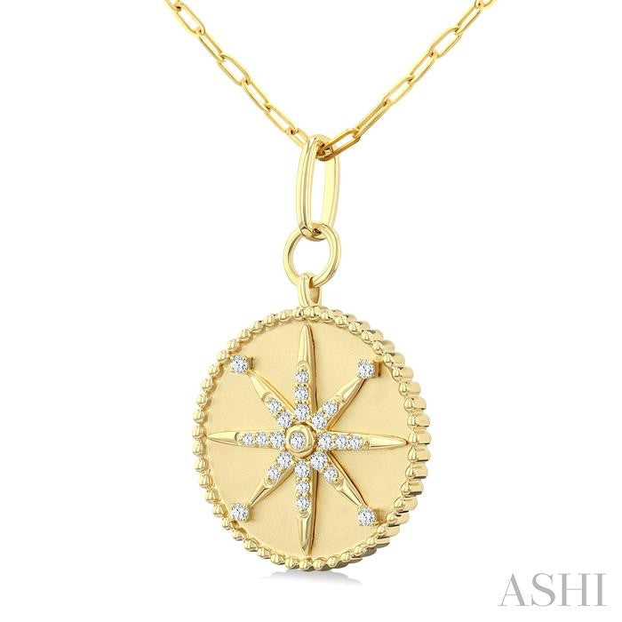 1/4 Ctw Round Cut Diamond Compass Symbol Circle Medallion Fashion Pendant With Paperclip Chain in 14K Yellow Gold