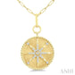 1/4 Ctw Round Cut Diamond Compass Symbol Circle Medallion Fashion Pendant With Paperclip Chain in 14K Yellow Gold