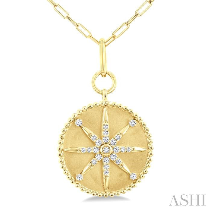 1/4 Ctw Round Cut Diamond Compass Symbol Circle Medallion Fashion Pendant With Paperclip Chain in 14K Yellow Gold