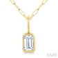 1/5 Ctw Emerald Cut Bezel Set Diamond Fashion Pendant With Paperclip Chain in 14K Yellow Gold
