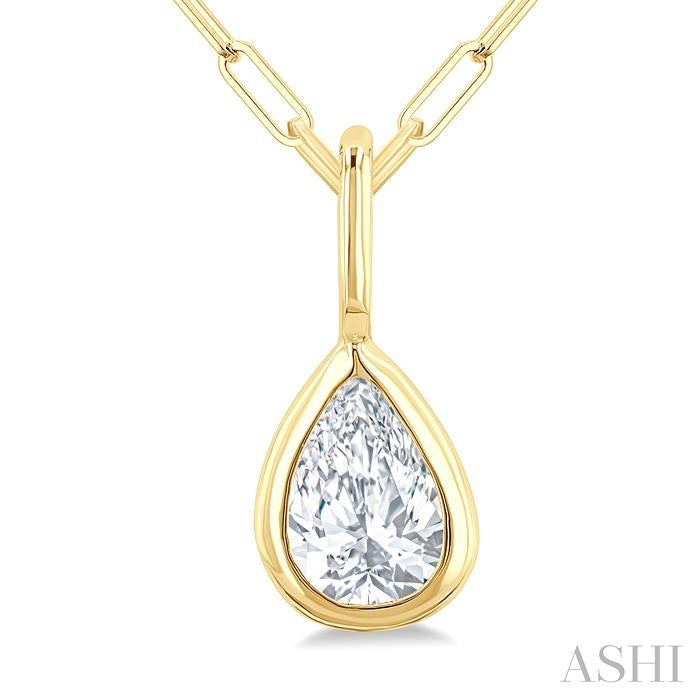 1/5 Ctw Pear Cut Bezel Set Diamond Fashion Pendant With Paperclip Chain in 14K yellow Gold