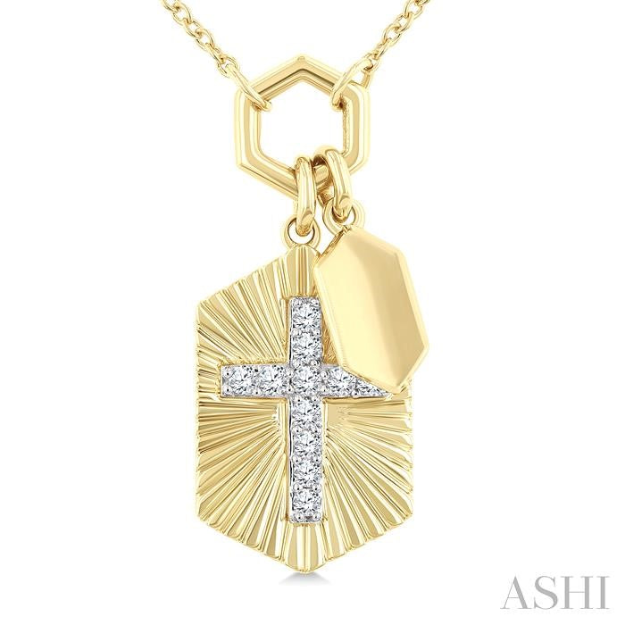 1/8 Ctw Cross Charm Fluted Round Cut Diamond Pirouette Fashion Pendant With Chain in 10K Yellow and White Gold