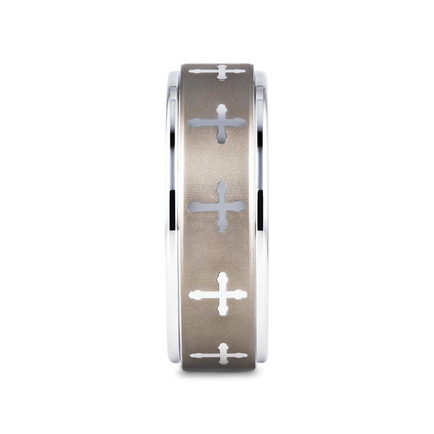 TRINITY Raised Center with Engraved Crosses Men's Tungsten Wedding Band – 8mm