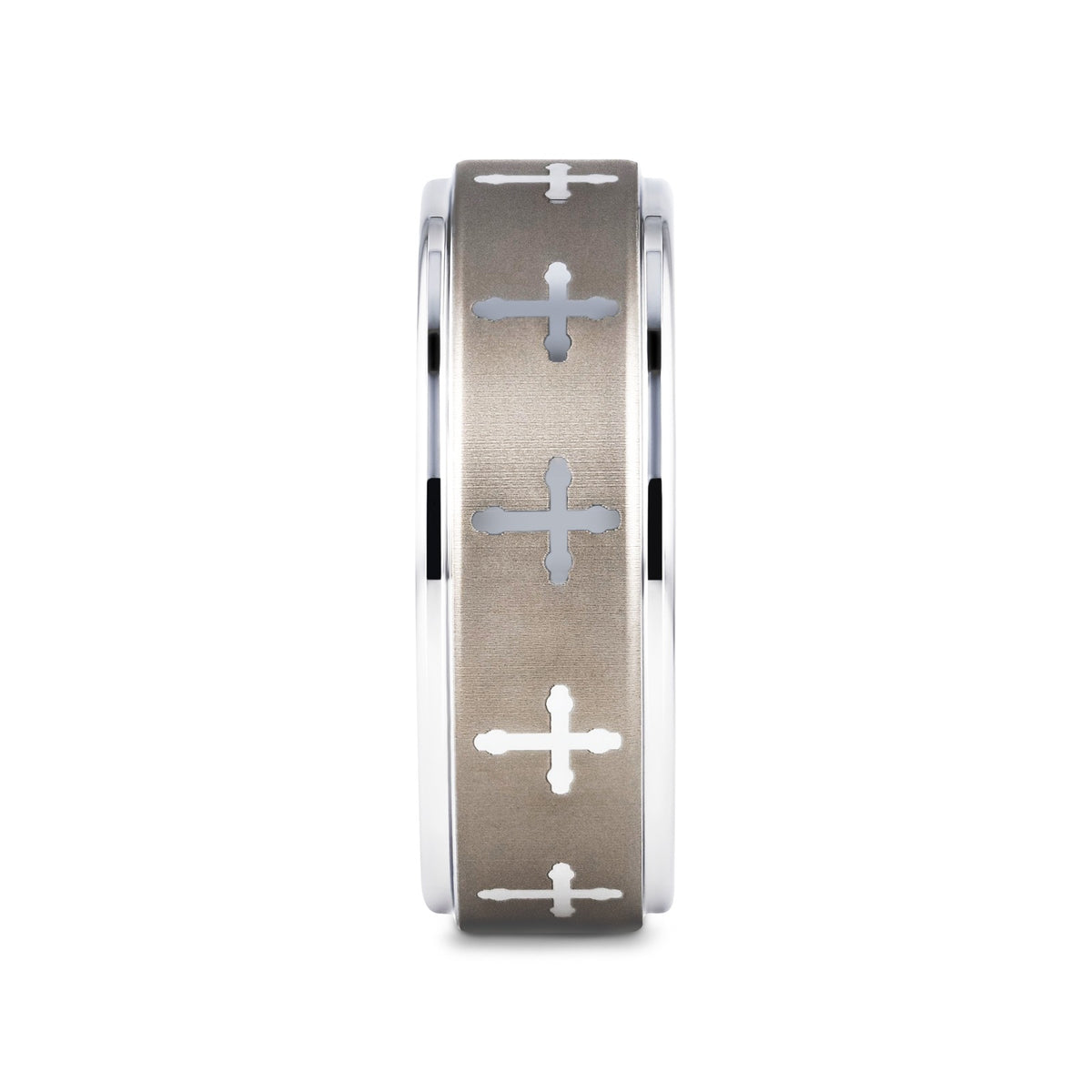 TRINITY Raised Center with Engraved Crosses Men's Tungsten Wedding Band – 8mm