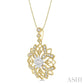 5/8 Ctw Floral Lattice Two Tone Cushion Shape Center Lovebright Round Cut Diamond Pendant With Chain in 14K Yellow and W