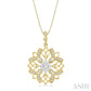 5/8 Ctw Floral Lattice Two Tone Cushion Shape Center Lovebright Round Cut Diamond Pendant With Chain in 14K Yellow and W
