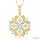 5/8 Ctw Floral Lattice Two Tone Cushion Shape Center Lovebright Round Cut Diamond Pendant With Chain in 14K Yellow and W