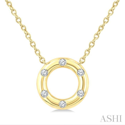 1/8 Ctw Hollow Cut Circle Round Cut Diamond Mosaic Petite Pendant With Chain in 10K Yellow Gold