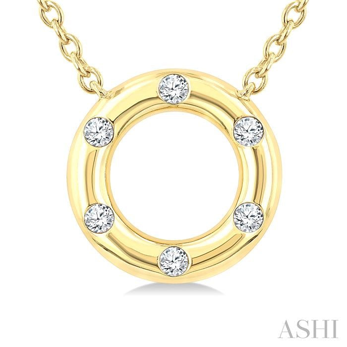 1/8 Ctw Hollow Cut Circle Round Cut Diamond Mosaic Petite Pendant With Chain in 10K Yellow Gold