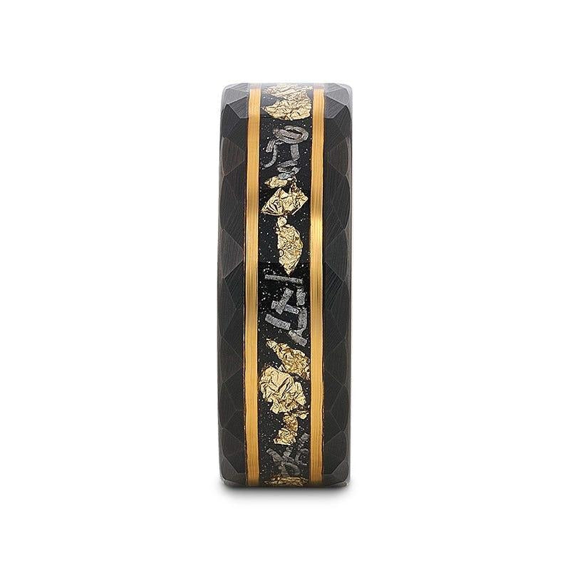 INFINIA Black Tungsten Band with Meteorite Inlay and Gold Flakes - 8mm
