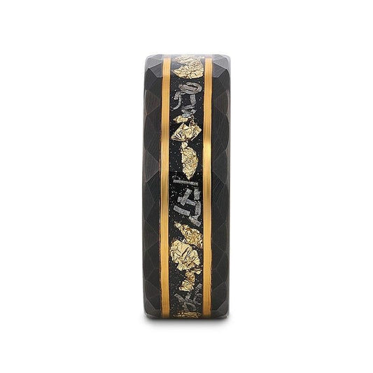 INFINIA Black Tungsten Band with Meteorite Inlay and Gold Flakes - 8mm