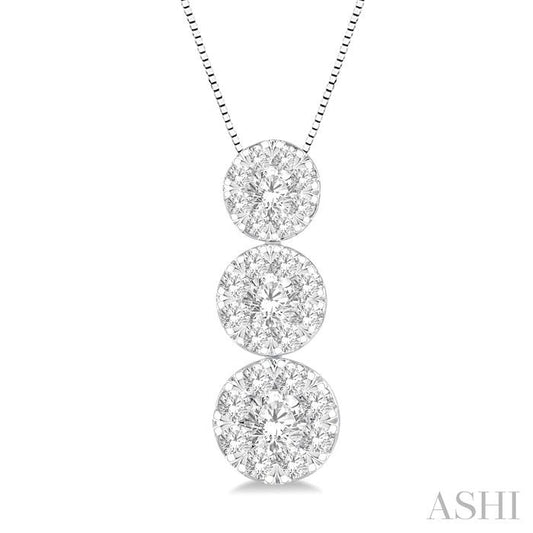 1 Ctw Past Present and Future Lovebright 3 stone Essential Round Cut Diamond Pendant with Chain in 14K White Gold
