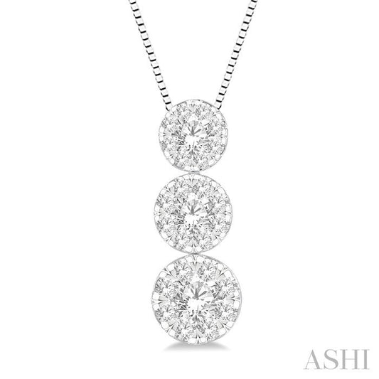 1/2 Ctw Past Present and Future Lovebright 3 stone Essential Round Cut Diamond Pendant with Chain in 14K White Gold