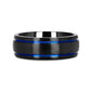 SHERIFF Domed Black Titanium Brushed Finish Men’s Wedding Ring with Blue Grooves – 8mm